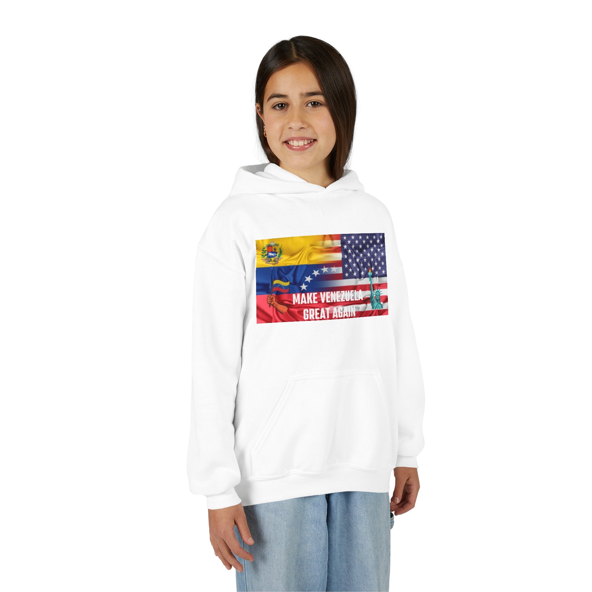 Youth Hooded Sweatshirt with Make Venezuela Great Again Design, Casual Wear, Gift for Youth, Travel, School, Everyday Use