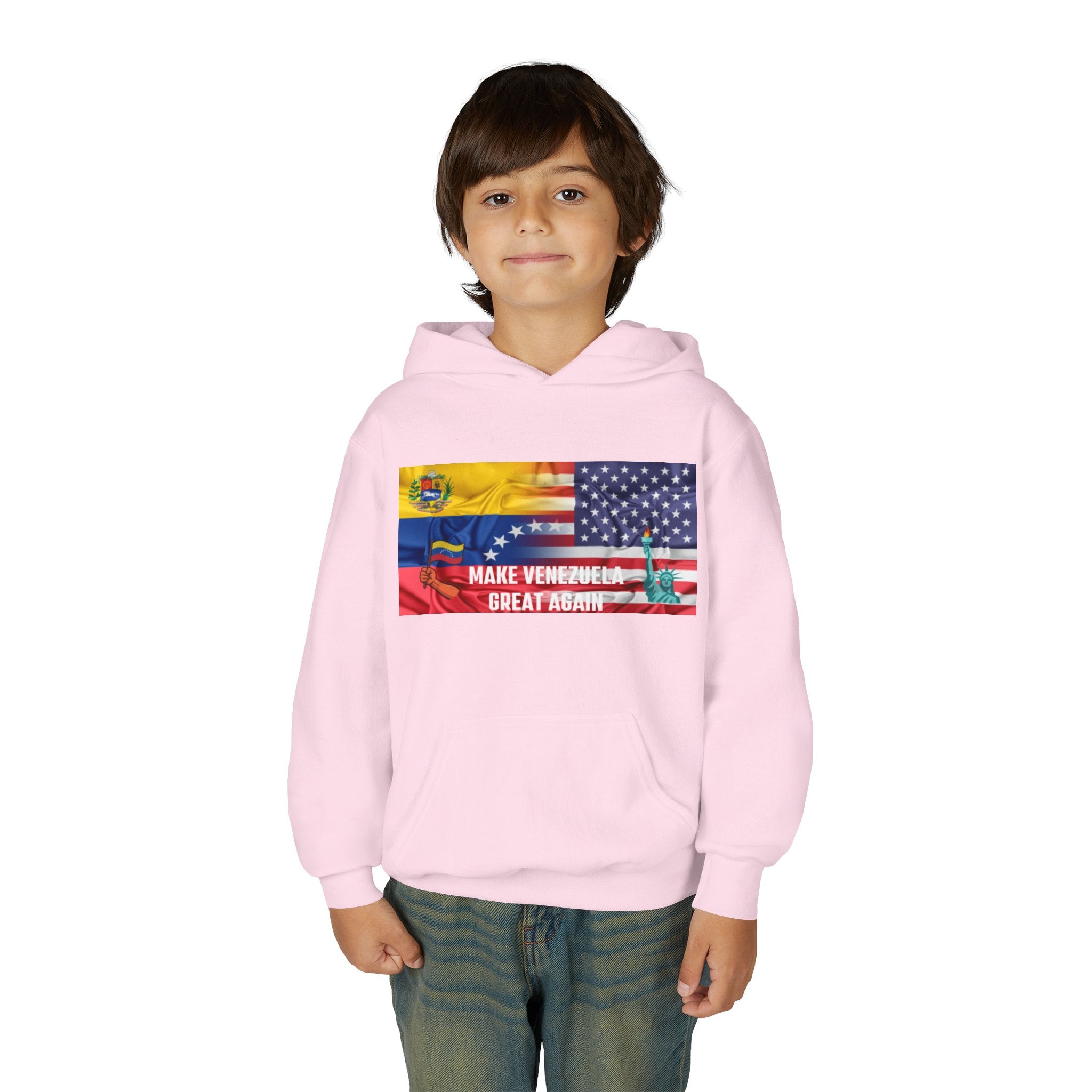 Youth Hooded Sweatshirt with Make Venezuela Great Again Design, Casual Wear, Gift for Youth, Travel, School, Everyday Use