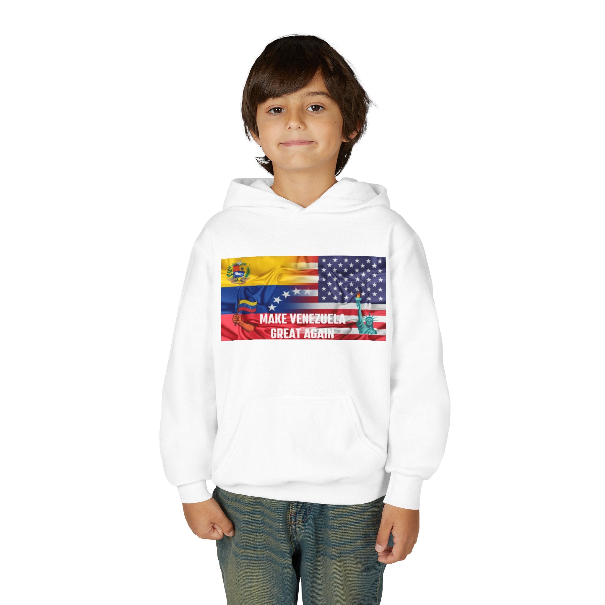 Youth Hooded Sweatshirt with Make Venezuela Great Again Design, Casual Wear, Gift for Youth, Travel, School, Everyday Use