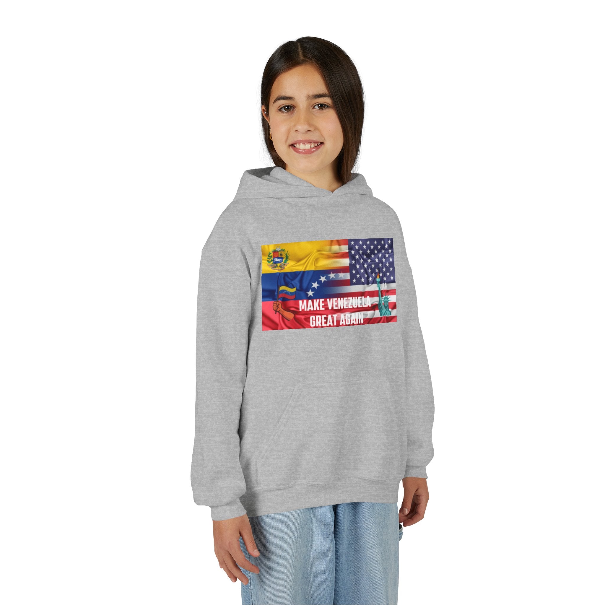 Youth Hooded Sweatshirt with Make Venezuela Great Again Design, Casual Wear, Gift for Youth, Travel, School, Everyday Use