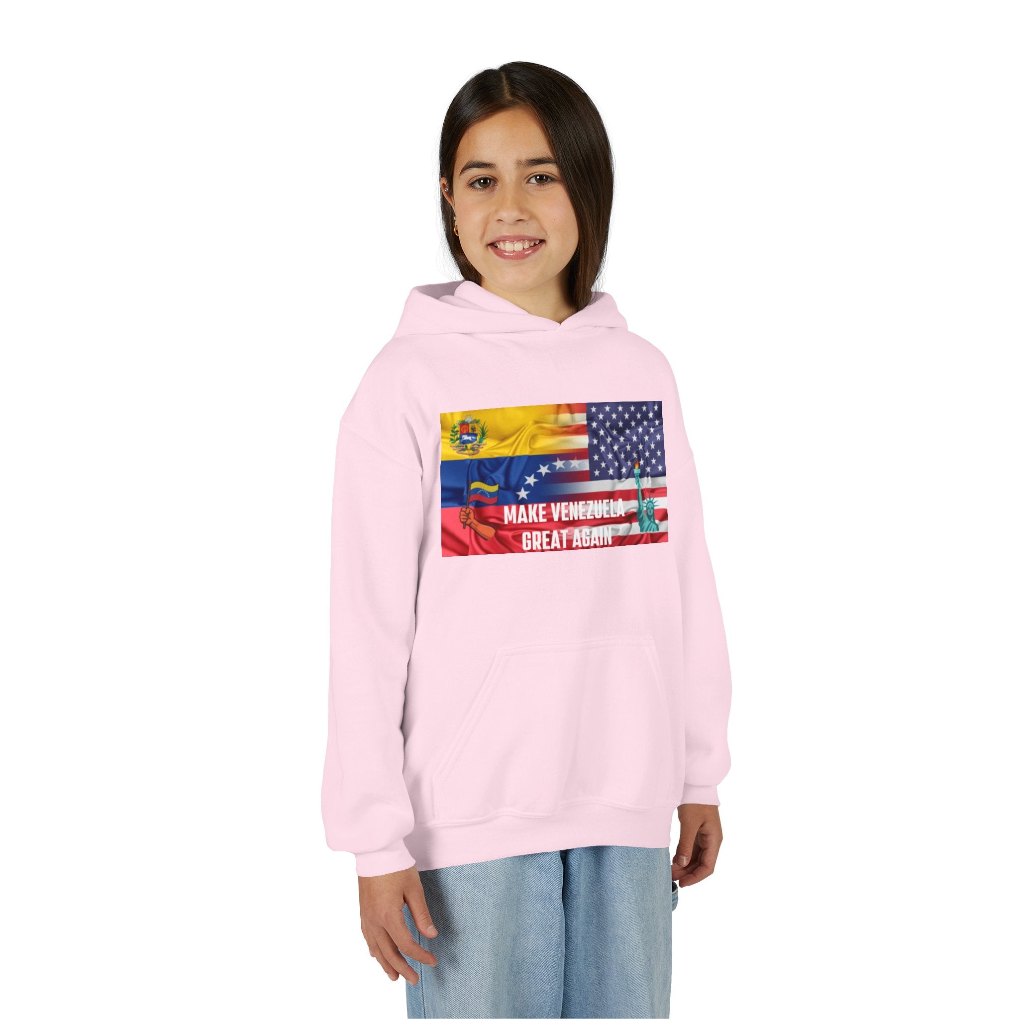 Youth Hooded Sweatshirt with Make Venezuela Great Again Design, Casual Wear, Gift for Youth, Travel, School, Everyday Use