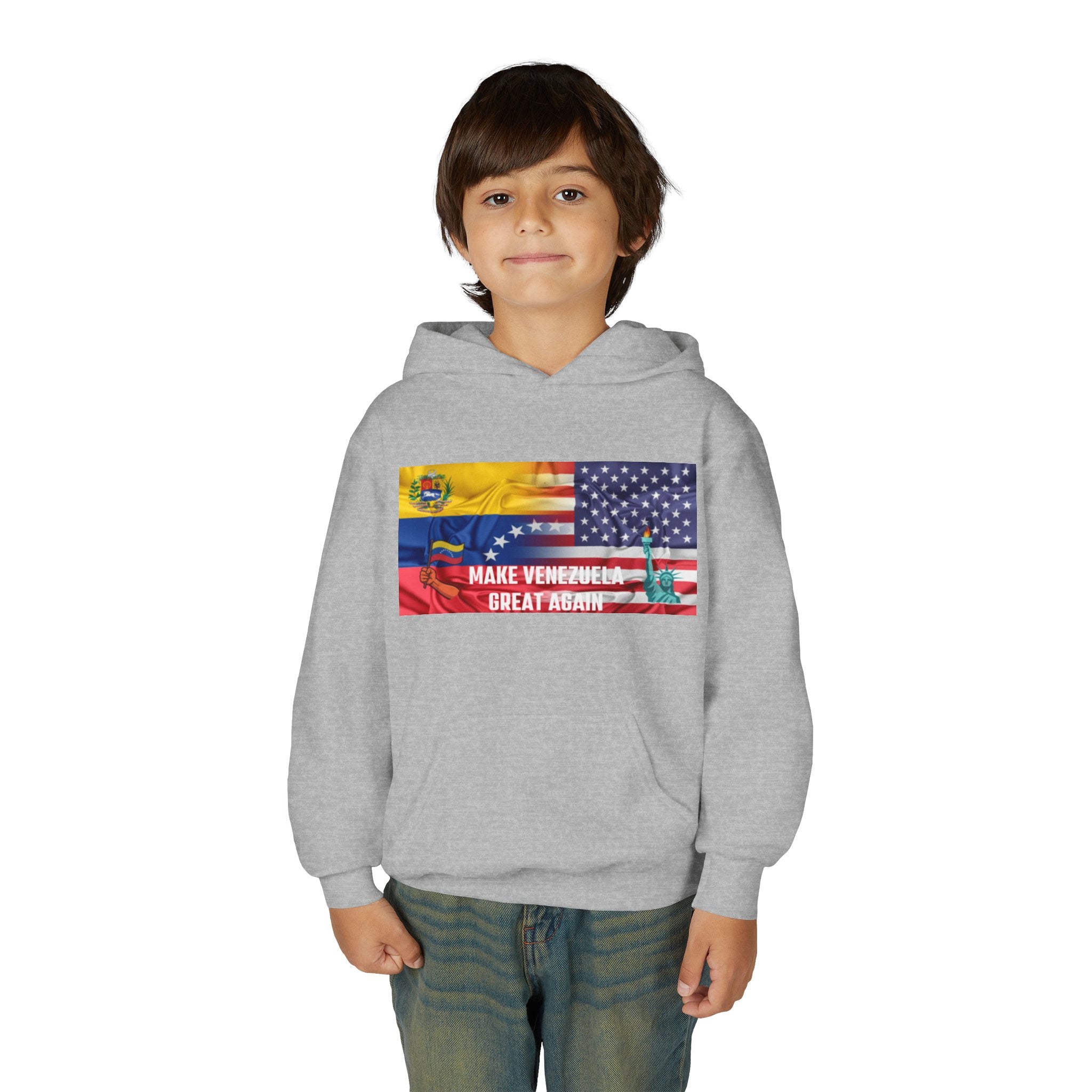 Youth Hooded Sweatshirt with Make Venezuela Great Again Design, Casual Wear, Gift for Youth, Travel, School, Everyday Use