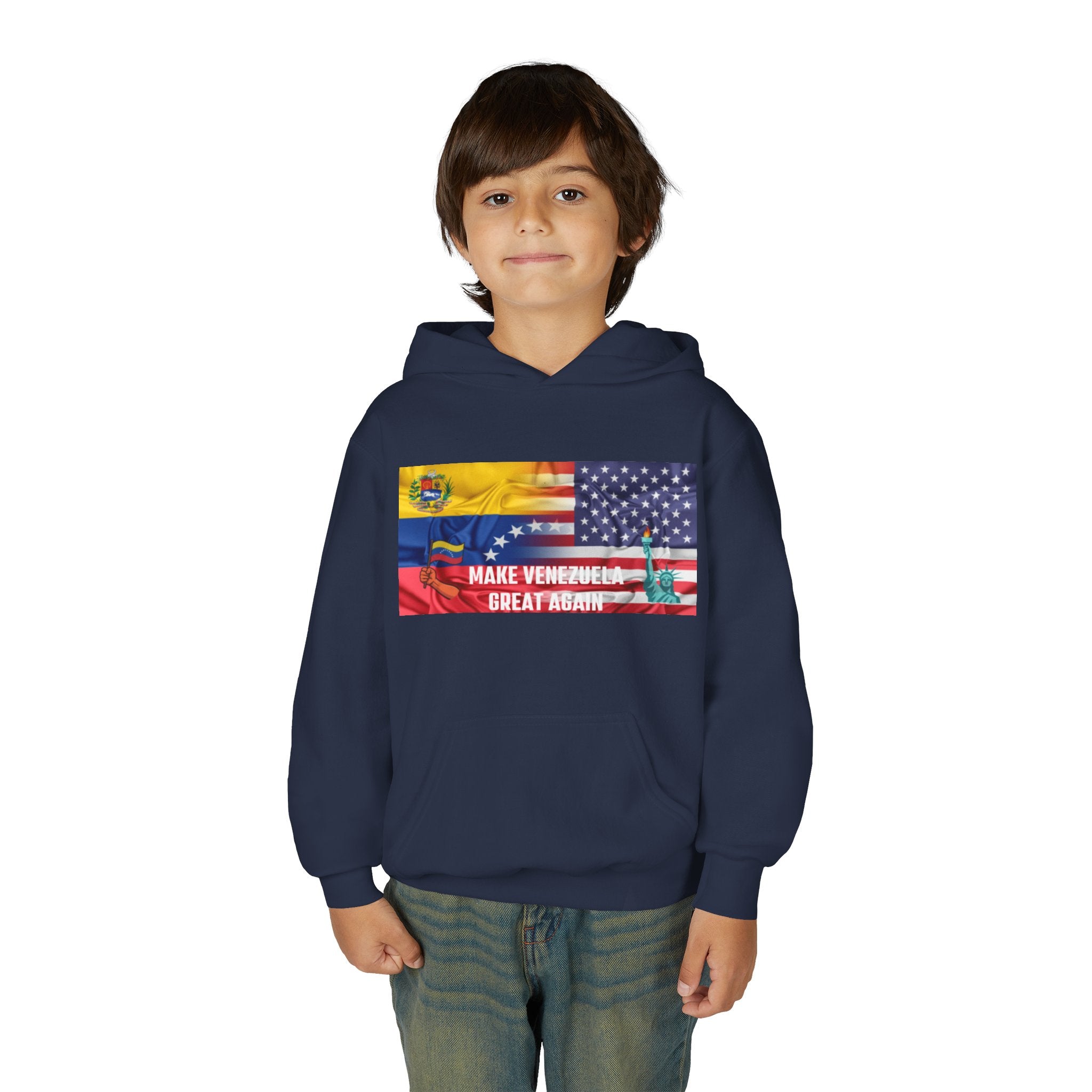 Youth Hooded Sweatshirt with Make Venezuela Great Again Design, Casual Wear, Gift for Youth, Travel, School, Everyday Use