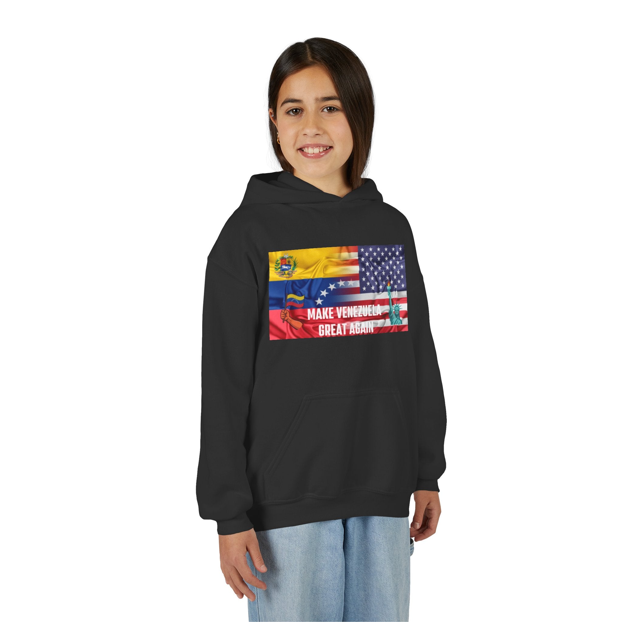 Youth Hooded Sweatshirt with Make Venezuela Great Again Design, Casual Wear, Gift for Youth, Travel, School, Everyday Use