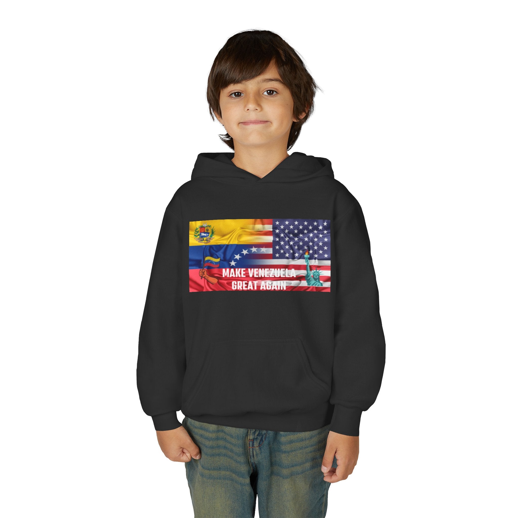 Youth Hooded Sweatshirt with Make Venezuela Great Again Design, Casual Wear, Gift for Youth, Travel, School, Everyday Use