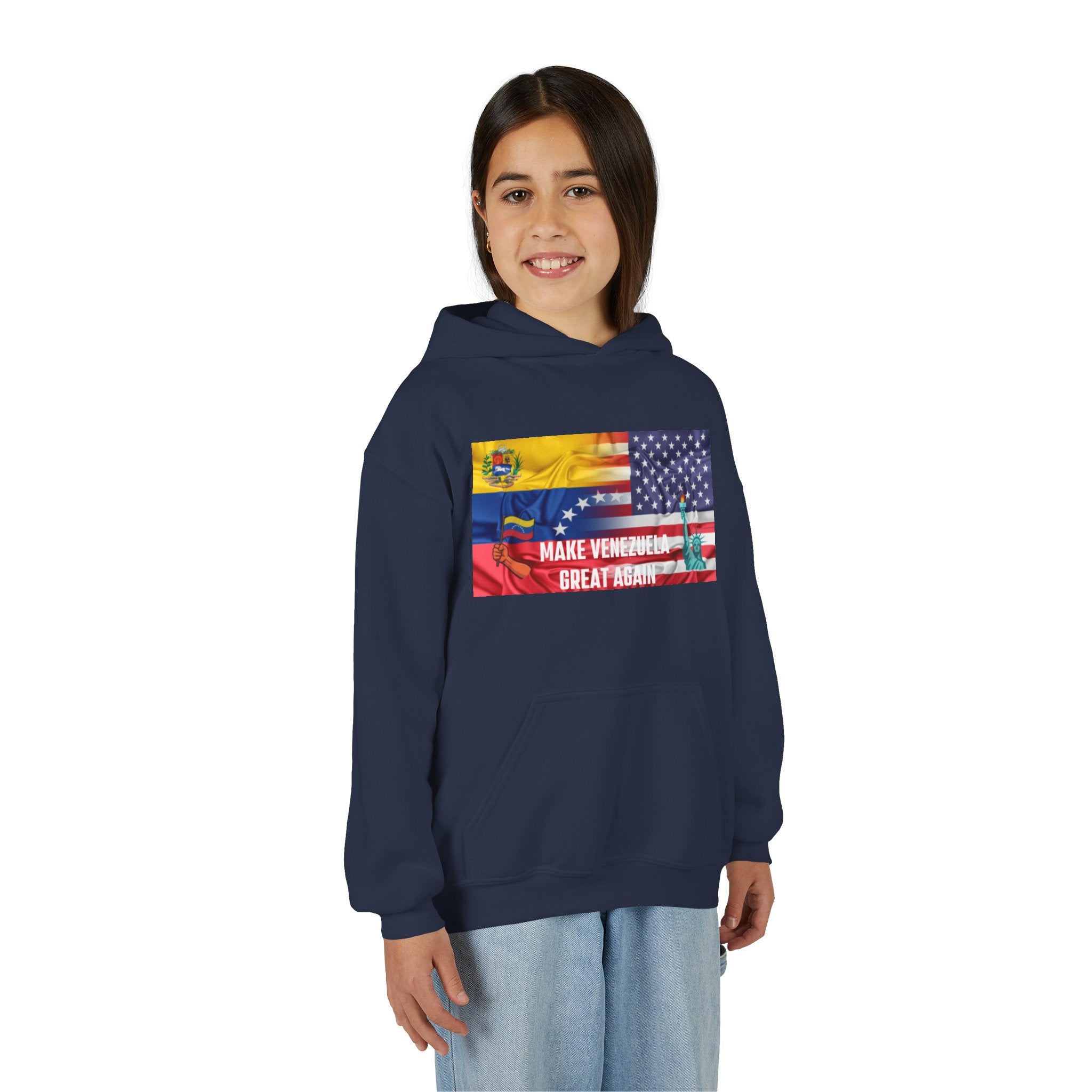 Youth Hooded Sweatshirt with Make Venezuela Great Again Design, Casual Wear, Gift for Youth, Travel, School, Everyday Use